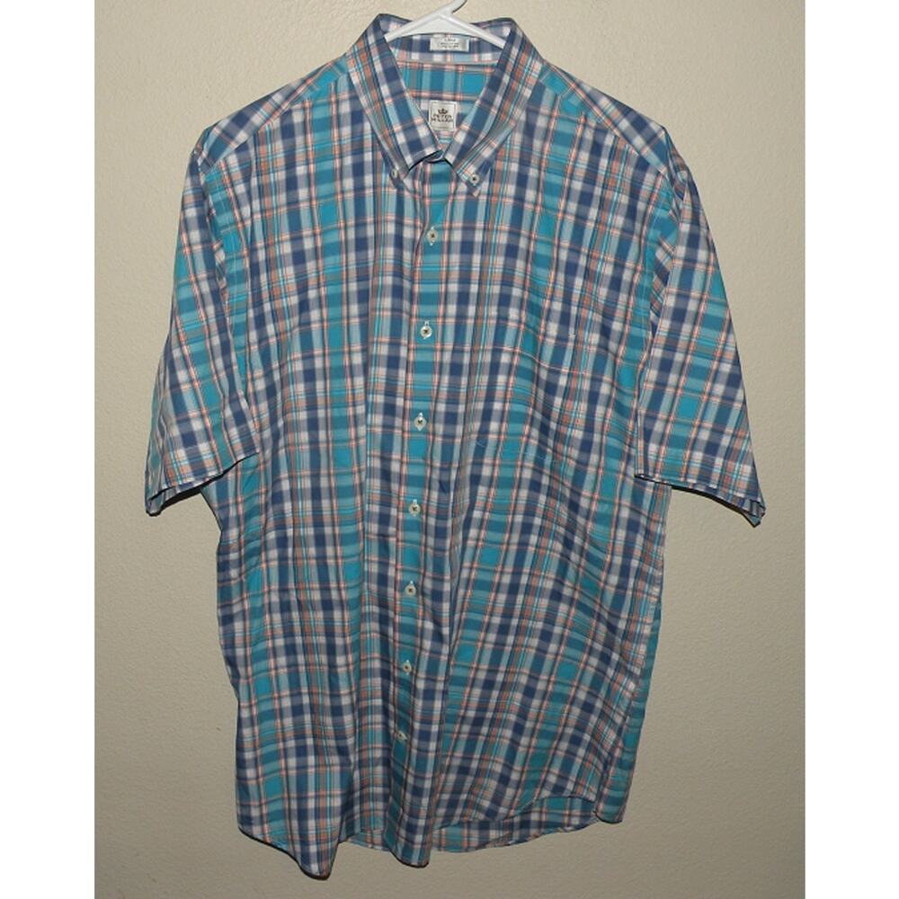 Peter Millar Men’s Large SS Button Shirt Blue Plaid 100% Cotton